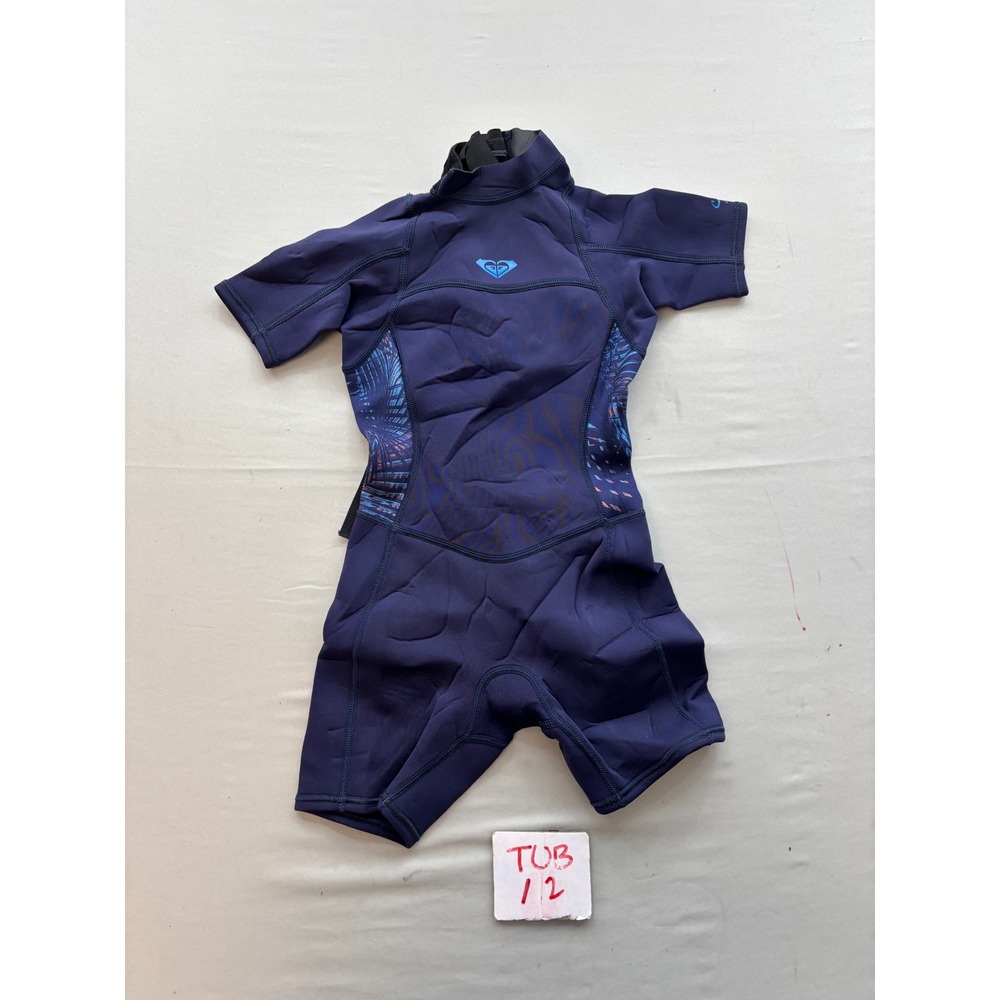 Roxy Girls Navy Blue Tropical Print Shorty Wetsuit Springsuit Size 8G